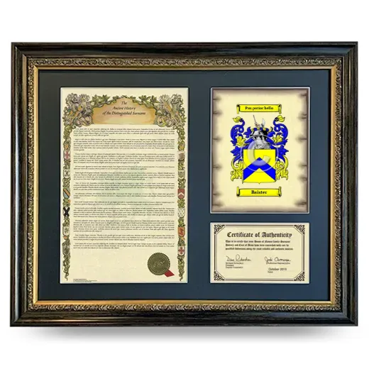 Baister Framed Surname History and Coat of Arms- Heirloom