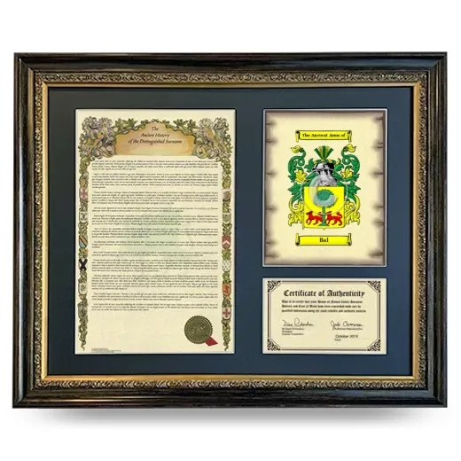Bal Framed Surname History and Coat of Arms- Heirloom
