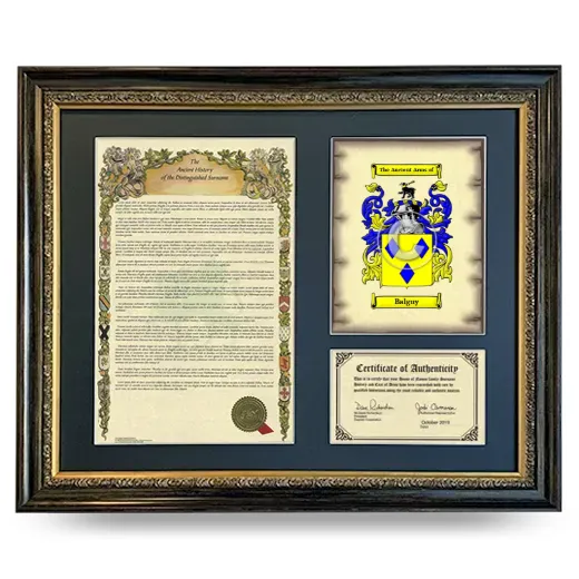 Balguy Framed Surname History and Coat of Arms- Heirloom