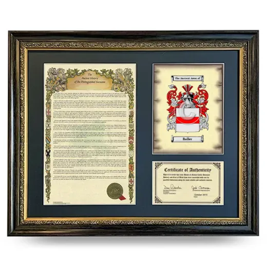 Baller Framed Surname History and Coat of Arms- Heirloom