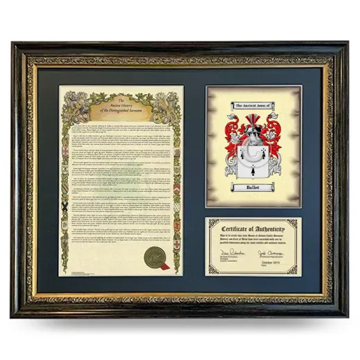 Ballet Framed Surname History and Coat of Arms- Heirloom