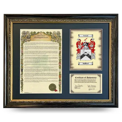 Ballford Framed Surname History and Coat of Arms- Heirloom