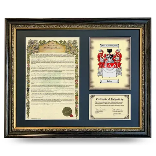 Balos Framed Surname History and Coat of Arms- Heirloom