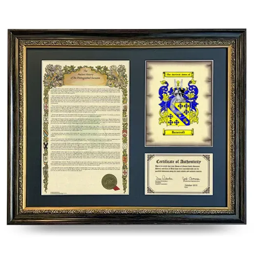 Bancroft Framed Surname History and Coat of Arms- Heirloom