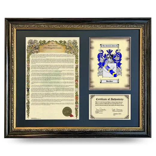Banker Framed Surname History and Coat of Arms- Heirloom