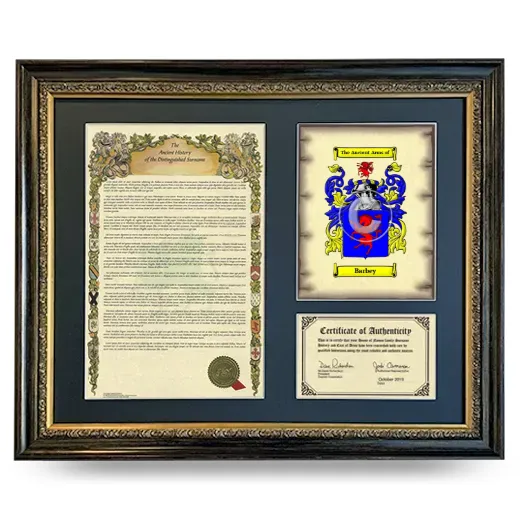 Barbey Framed Surname History and Coat of Arms- Heirloom