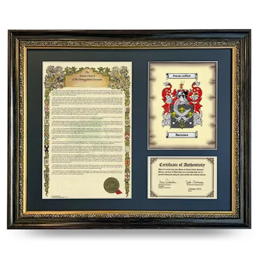 Barrows Framed Surname History and Coat of Arms- Heirloom