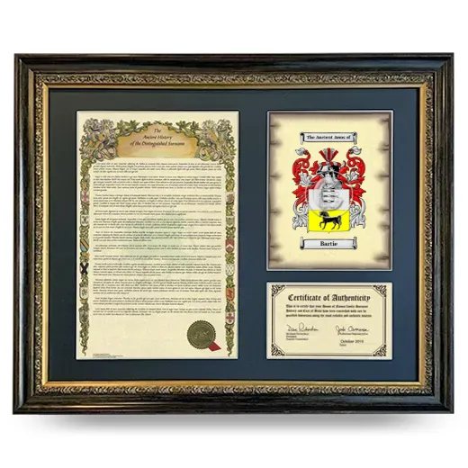 Bartie Framed Surname History and Coat of Arms- Heirloom