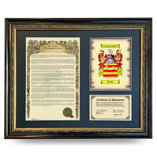 Basets Framed Surname History and Coat of Arms- Heirloom