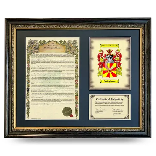 Basingborne Framed Surname History and Coat of Arms- Heirloom