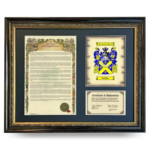 Batelyn Framed Surname History and Coat of Arms- Heirloom