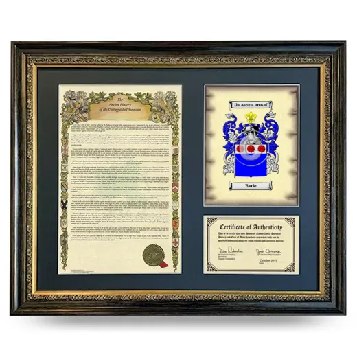 Batie Framed Surname History and Coat of Arms- Heirloom