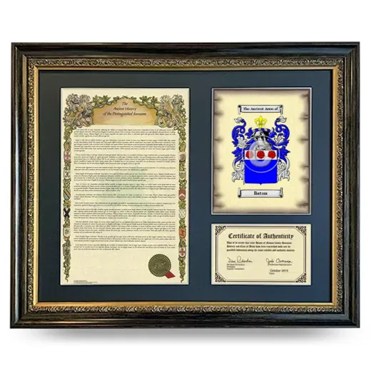 Baton Framed Surname History and Coat of Arms- Heirloom