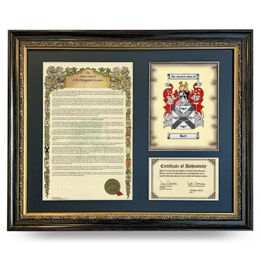 Batt Framed Surname History and Coat of Arms- Heirloom