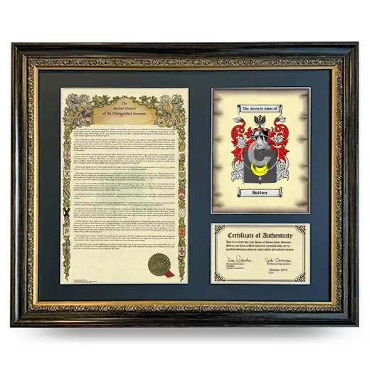 Batten Framed Surname History and Coat of Arms- Heirloom