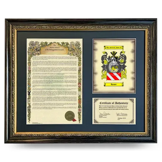 Bauer Framed Surname History and Coat of Arms- Heirloom