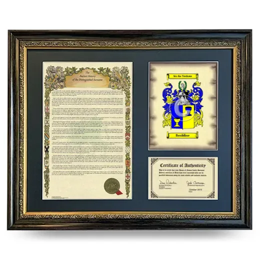Bauldine Framed Surname History and Coat of Arms- Heirloom