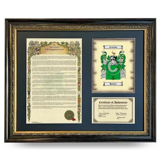 Bawers Framed Surname History and Coat of Arms- Heirloom