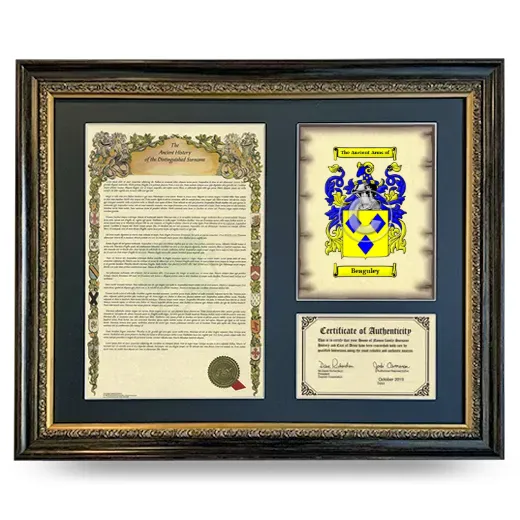 Beaguley Framed Surname History and Coat of Arms- Heirloom