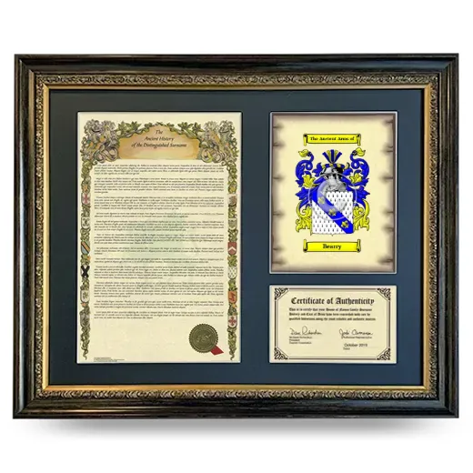 Bearry Framed Surname History and Coat of Arms- Heirloom