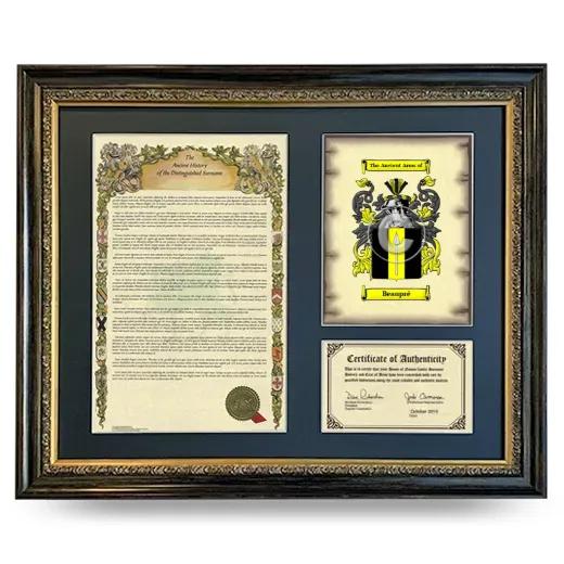 Beaupré Framed Surname History and Coat of Arms- Heirloom