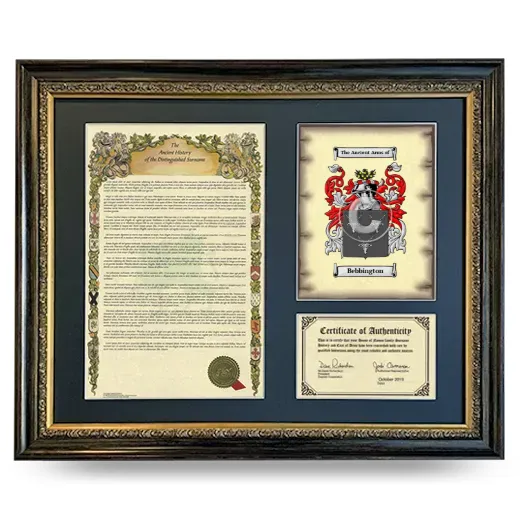 Bebbington Framed Surname History and Coat of Arms- Heirloom