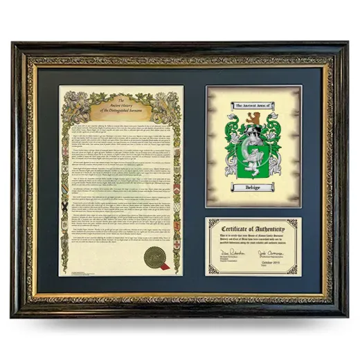 Bebige Framed Surname History and Coat of Arms- Heirloom