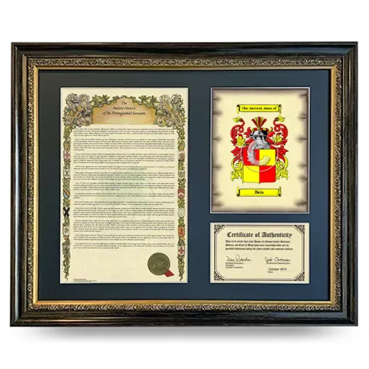 Beis Framed Surname History and Coat of Arms- Heirloom