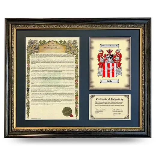 Bella Framed Surname History and Coat of Arms- Heirloom