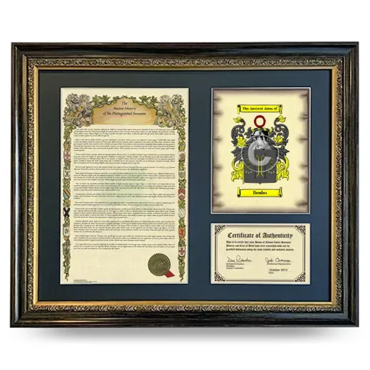 Benbo Framed Surname History and Coat of Arms- Heirloom