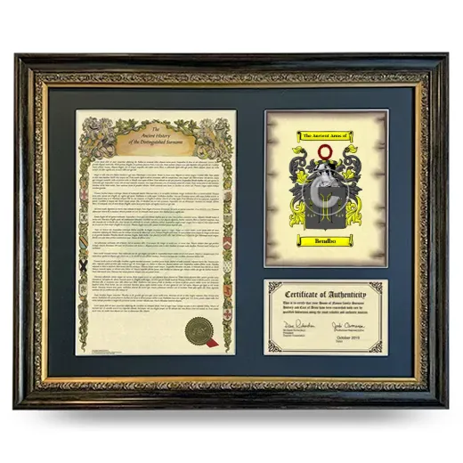 Bendbo Framed Surname History and Coat of Arms- Heirloom
