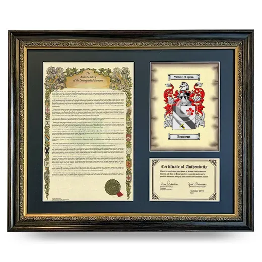 Bennent Framed Surname History and Coat of Arms- Heirloom
