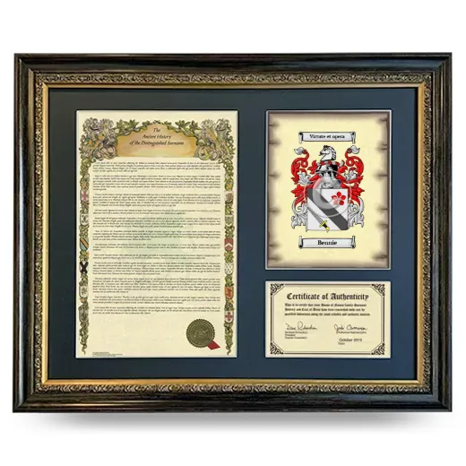Bennie Framed Surname History and Coat of Arms- Heirloom