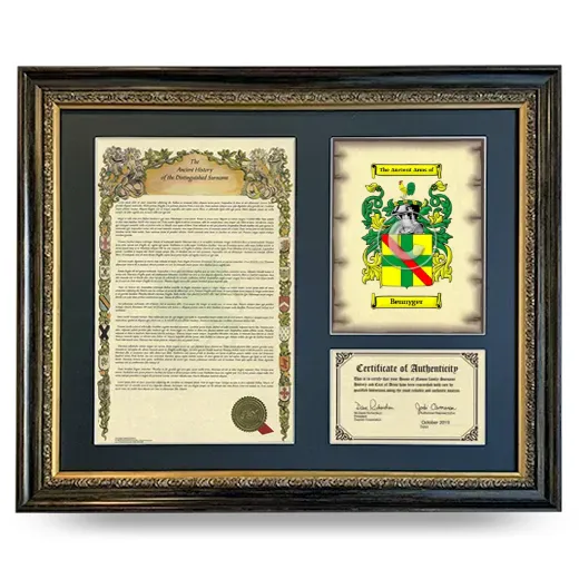 Bennyger Framed Surname History and Coat of Arms- Heirloom