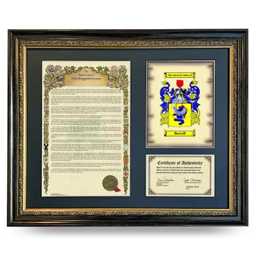 Bentall Framed Surname History and Coat of Arms- Heirloom