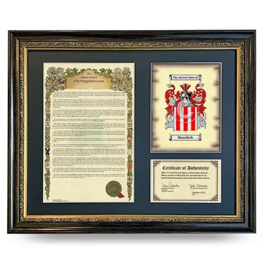 Berecloth Framed Surname History and Coat of Arms- Heirloom