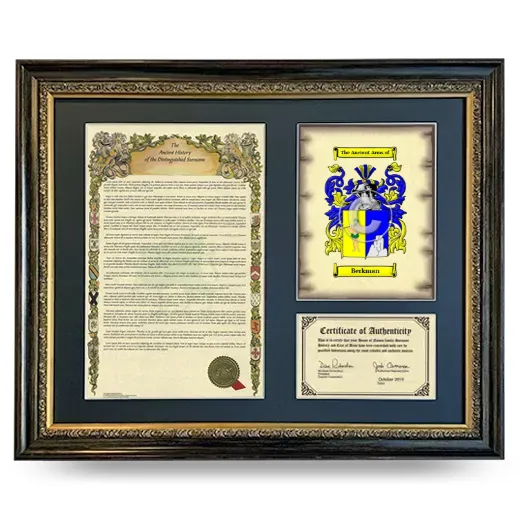 Berkman Framed Surname History and Coat of Arms- Heirloom