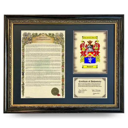 Bernard Framed Surname History and Coat of Arms- Heirloom