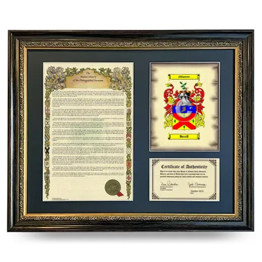 Berril Framed Surname History and Coat of Arms- Heirloom
