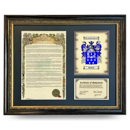 Bessais Framed Surname History and Coat of Arms- Heirloom