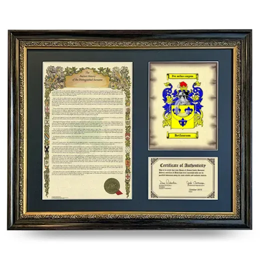 Bethurum Framed Surname History and Coat of Arms- Heirloom