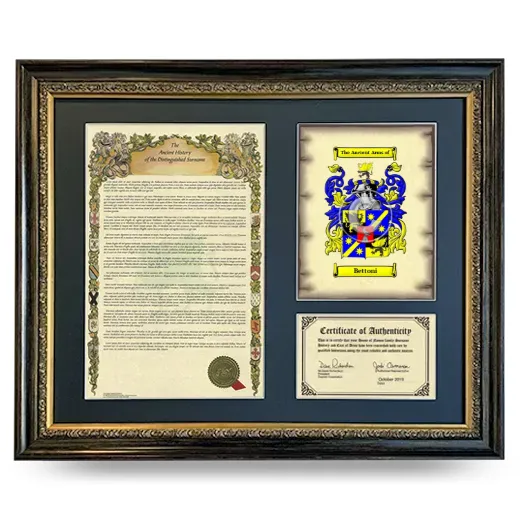 Bettoni Framed Surname History and Coat of Arms- Heirloom