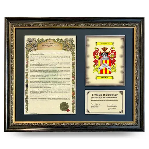 Beucher Framed Surname History and Coat of Arms- Heirloom