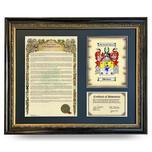 Bikement Framed Surname History and Coat of Arms- Heirloom