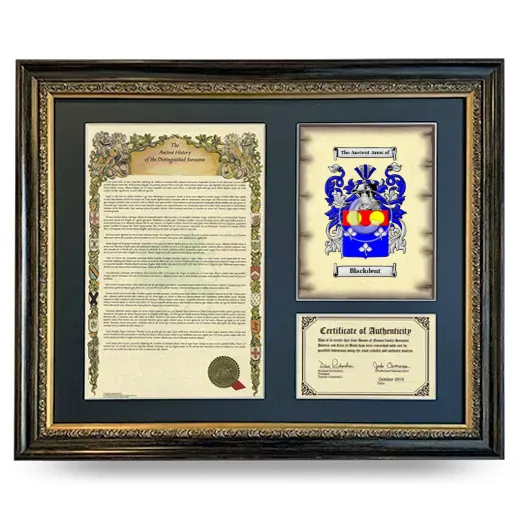 Blackdent Framed Surname History and Coat of Arms- Heirloom