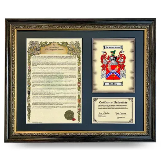 Blackley Framed Surname History and Coat of Arms- Heirloom