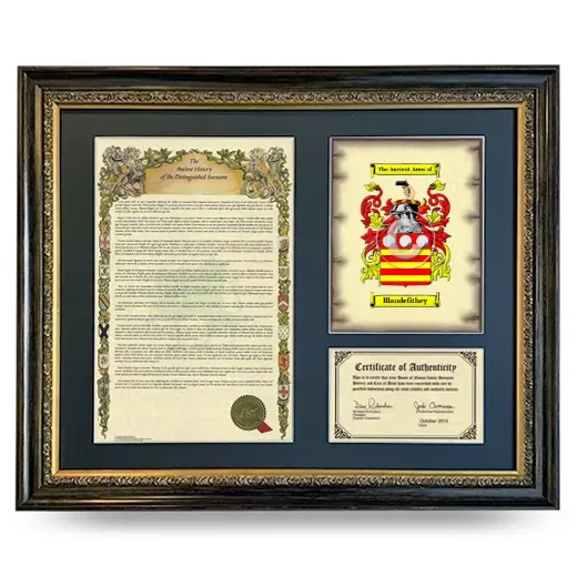 Blandefithey Framed Surname History and Coat of Arms- Heirloom