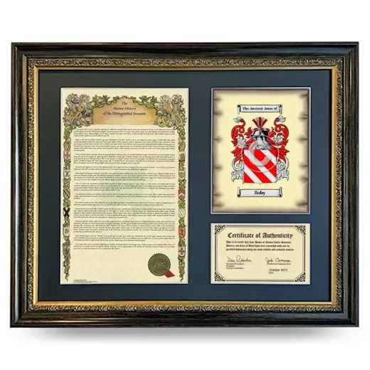 Boby Framed Surname History and Coat of Arms- Heirloom