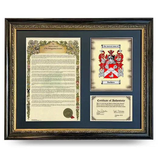 Bockers Framed Surname History and Coat of Arms- Heirloom