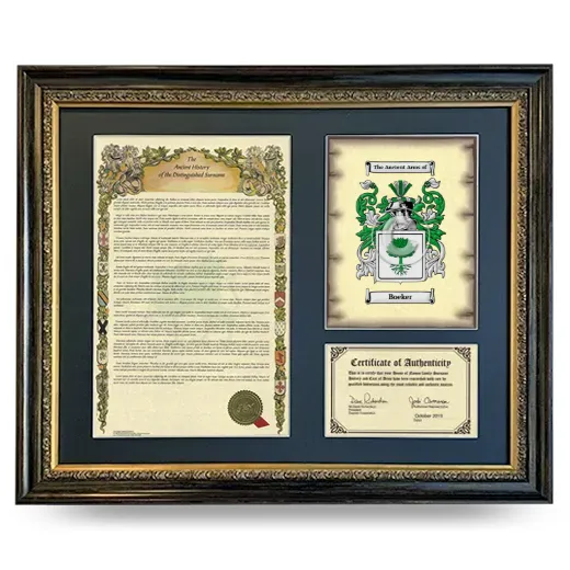 Boeker Framed Surname History and Coat of Arms- Heirloom
